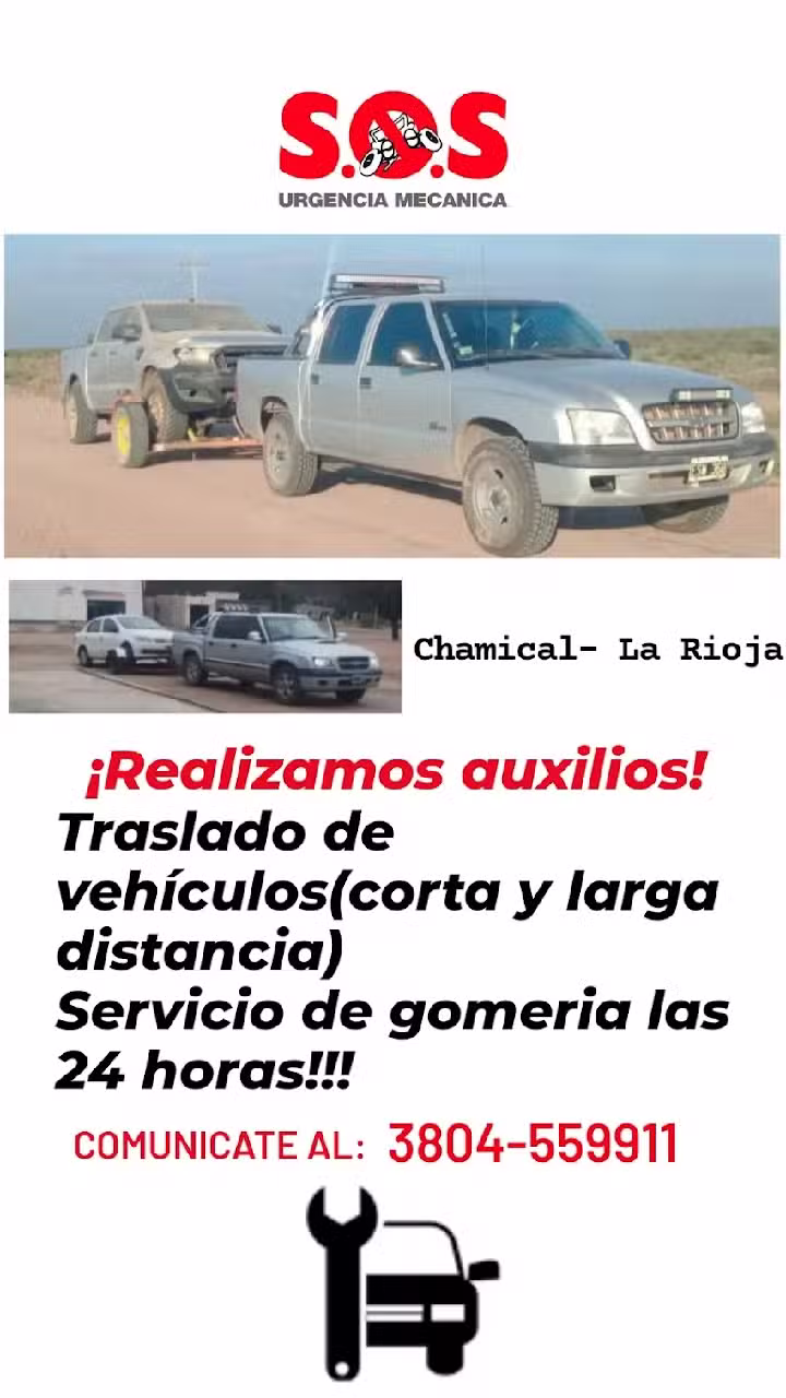 auxilios y traslados servicio de gomería 24 hs